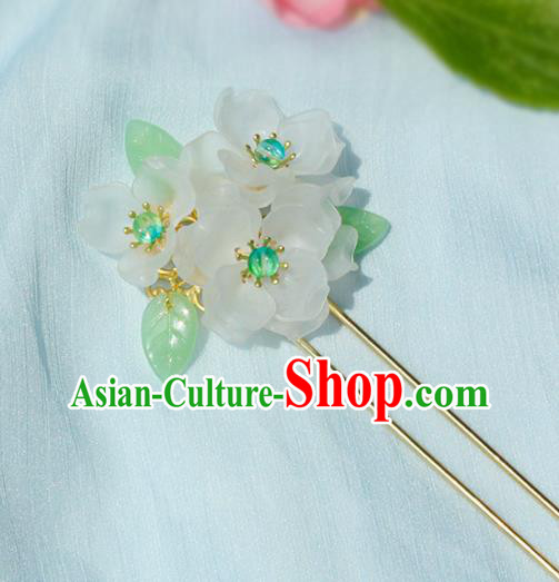 Chinese Ancient Young Lady Hairpin Traditional Hanfu Ming Dynasty White Flowers Hair Stick