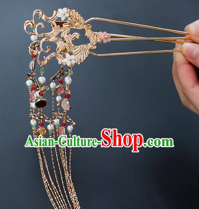 Chinese Ancient Court Lady Hairpin Traditional Hanfu Ming Dynasty Golden Tassel Hair Clip