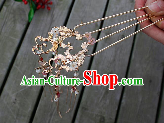 Chinese Ancient Court Lady Hairpin Traditional Hanfu Ming Dynasty Golden Tassel Hair Clip