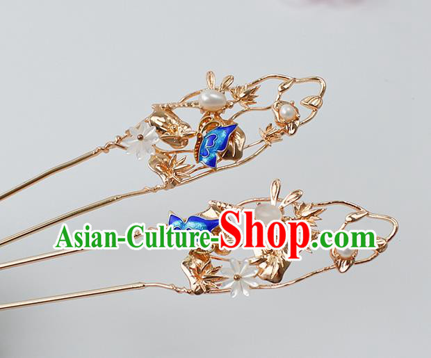 Chinese Ancient Princess Cloisonne Butterfly Hairpin Traditional Hanfu Ming Dynasty Golden Dragonfly Hair Stick