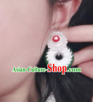 China Handmade Ethnic Folk Dance Earrings Traditional Yi Nationality Silver Ear Accessories