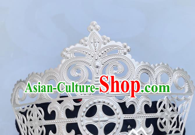 Chinese Liangshan Ethnic Folk Dance Hat Headwear Traditional Yi Nationality Wedding Silver Hair Crown