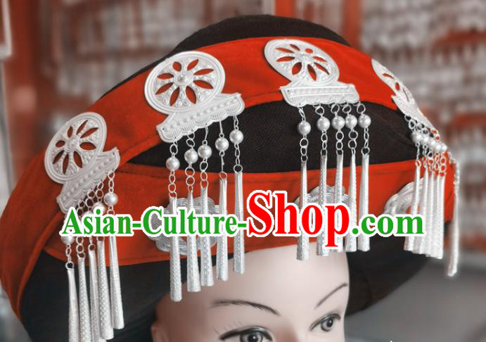 Chinese Liangshan Ethnic Female Tassel Headwear Traditional Yi Nationality Wedding Bride Tassel Hat
