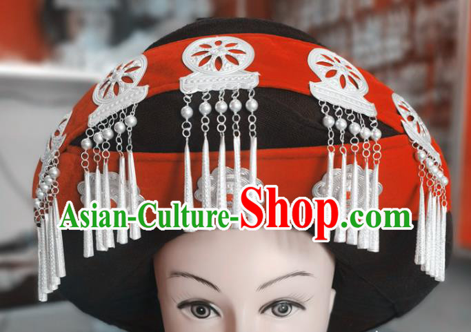 Chinese Liangshan Ethnic Female Tassel Headwear Traditional Yi Nationality Wedding Bride Tassel Hat