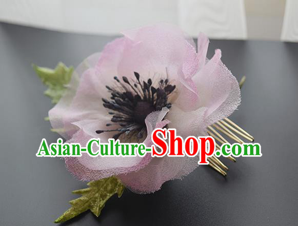 Chinese Handmade Pink Silk Camellia Hairpin Cheongsam Hair Accessories Traditional Hanfu Hair Comb