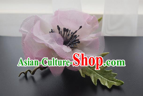 Chinese Handmade Pink Silk Camellia Hairpin Cheongsam Hair Accessories Traditional Hanfu Hair Comb