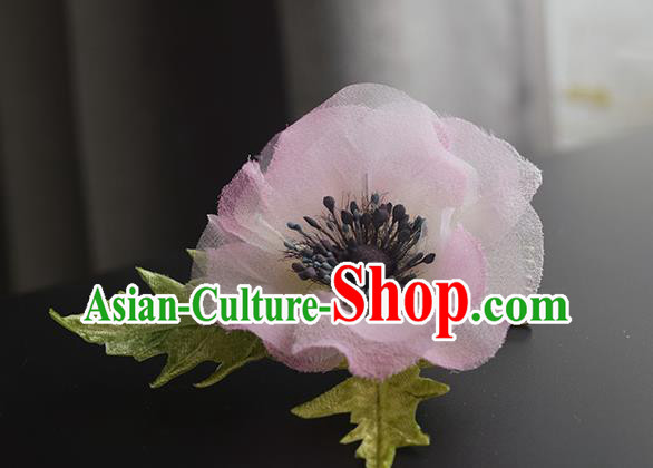 Chinese Handmade Pink Silk Camellia Hairpin Cheongsam Hair Accessories Traditional Hanfu Hair Comb