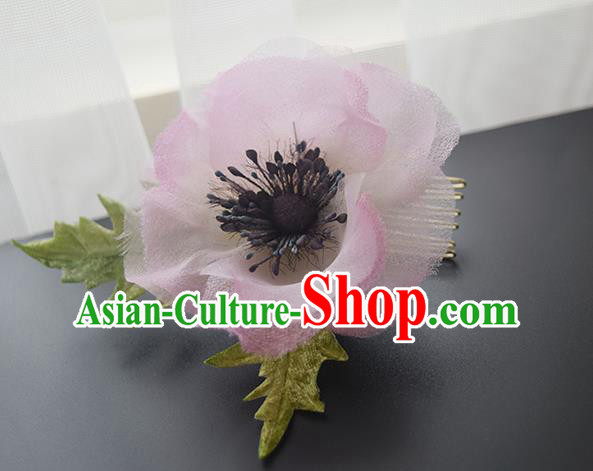 Chinese Handmade Pink Silk Camellia Hairpin Cheongsam Hair Accessories Traditional Hanfu Hair Comb