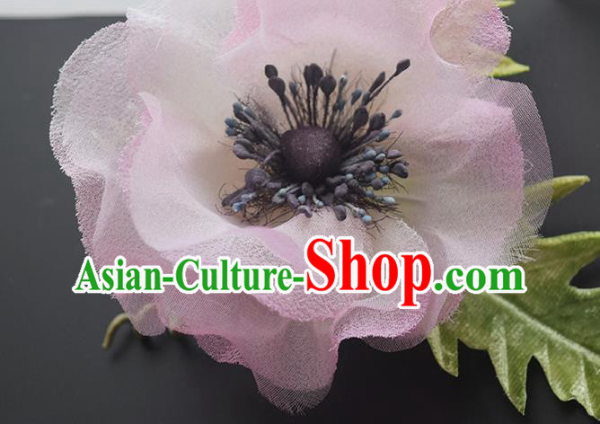 Chinese Handmade Pink Silk Camellia Hairpin Cheongsam Hair Accessories Traditional Hanfu Hair Comb
