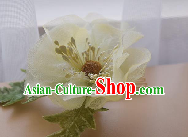 Chinese Traditional Hanfu Hair Comb Handmade Yellow Silk Camellia Hairpin Cheongsam Hair Accessories