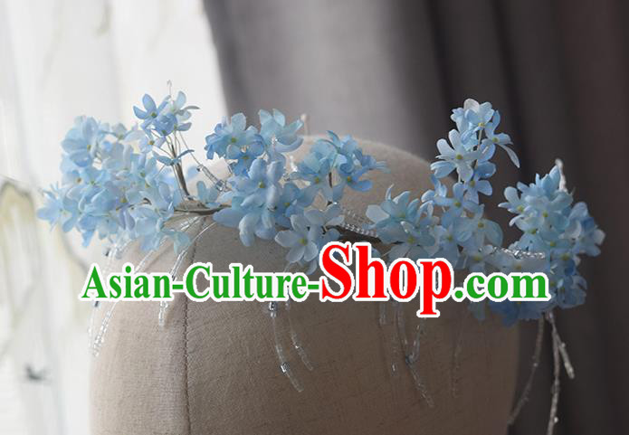 Chinese Handmade Beads Tassel Hair Accessories Traditional Hanfu Blue Flowers Hair Clasp
