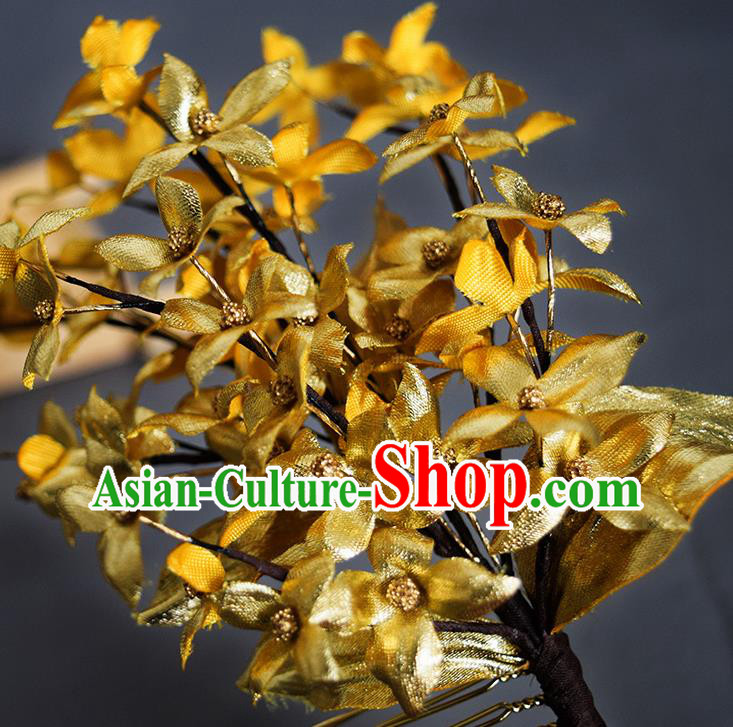Chinese Handmade Ancient Empress Hairpin Traditional Ming Dynasty Golden Flowers Hair Comb