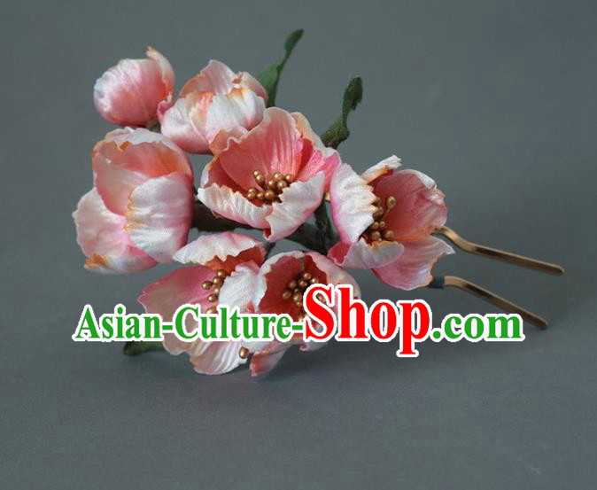 Chinese Handmade Ancient Princess Pink Flowers Hairpin Traditional Ming Dynasty Hair Stick