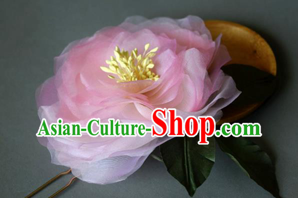 Chinese Ancient Imperial Concubine Pink Silk Peony Hairpin Traditional Tang Dynasty Princess Hair Stick