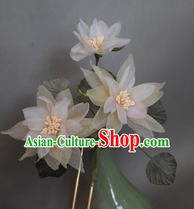 Chinese Ancient Palace Lady Hairpin Traditional Hanfu Champagne Silk Flowers Hair Stick