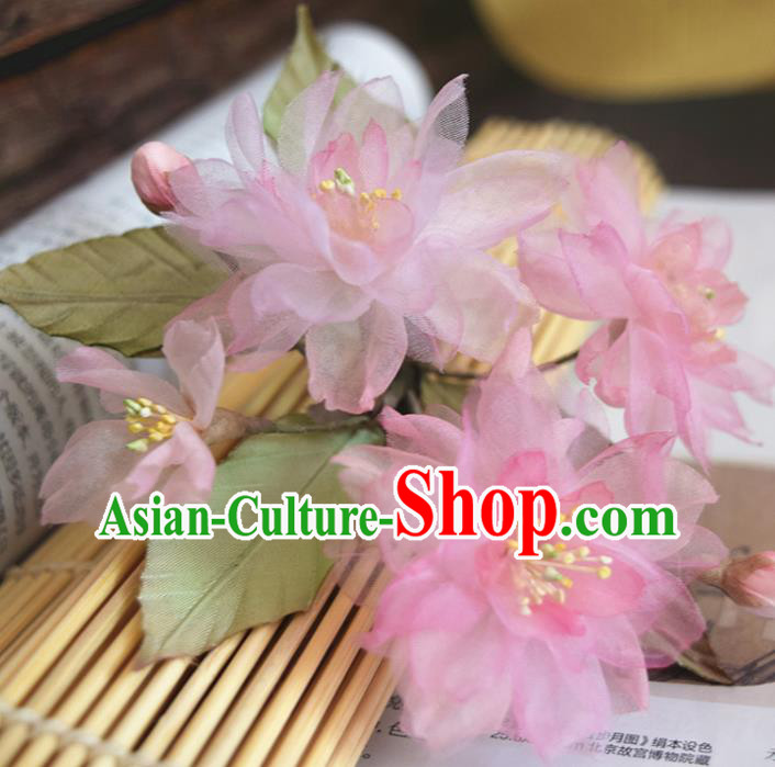 Chinese Handmade Qipao Dress Hair Accessories Traditional Hanfu Pink Silk Sakura Hair Stick