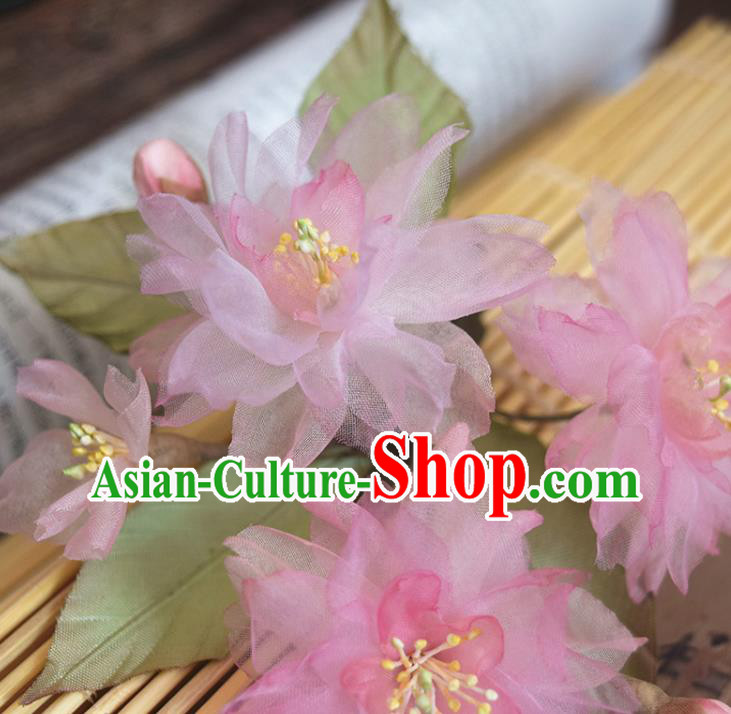 Chinese Handmade Qipao Dress Hair Accessories Traditional Hanfu Pink Silk Sakura Hair Stick