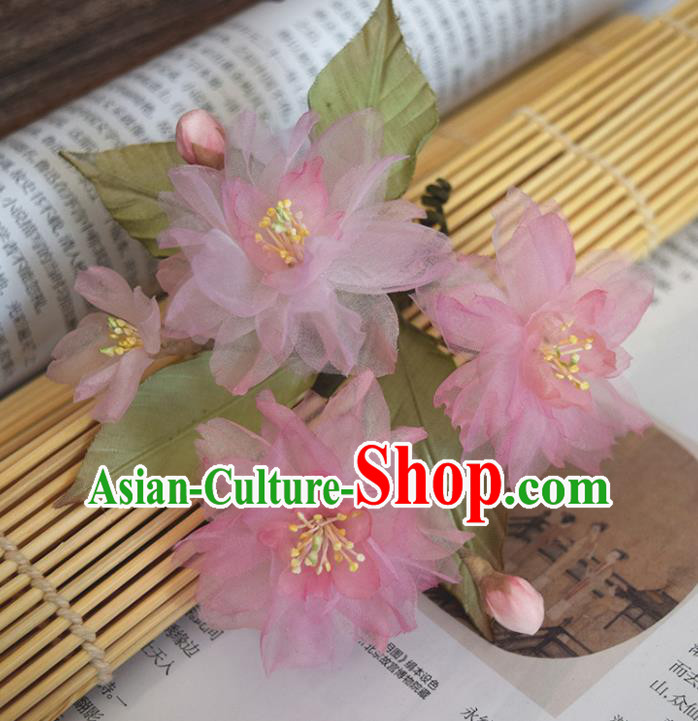 Chinese Handmade Qipao Dress Hair Accessories Traditional Hanfu Pink Silk Sakura Hair Stick