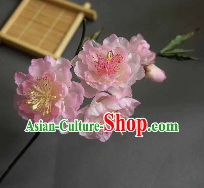Chinese Handmade Cheongsam Hairpin Traditional Ming Dynasty Pink Silk Peach Blossom Hair Stick