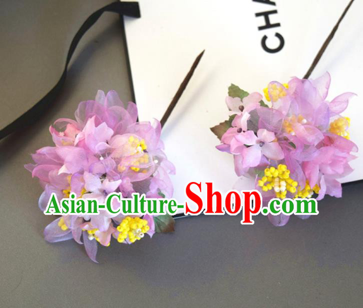 Chinese Handmade Qipao Dress Hydrangea Hairpin Traditional Hanfu Violet Silk Flowers Hair Stick