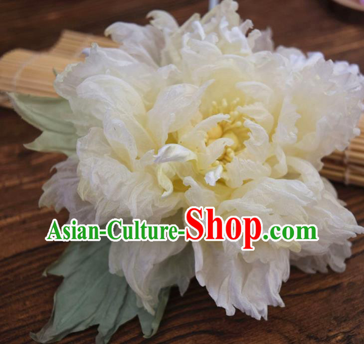 Chinese Traditional Qipao Dress Hair Stick Handmade Light Yellow Silk Peony Hairpin