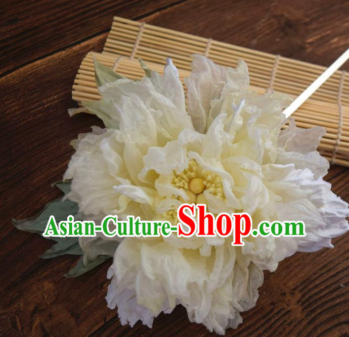 Chinese Traditional Qipao Dress Hair Stick Handmade Light Yellow Silk Peony Hairpin