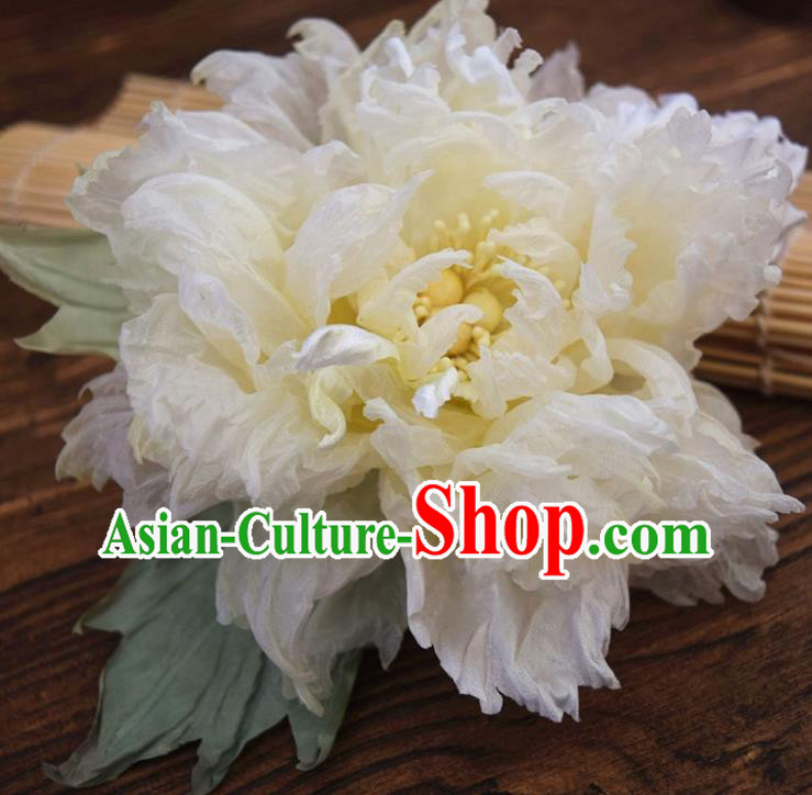 Chinese Traditional Qipao Dress Hair Stick Handmade Light Yellow Silk Peony Hairpin
