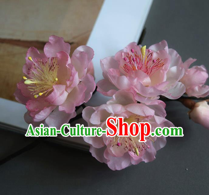 Chinese Handmade Cheongsam Hairpin Traditional Ming Dynasty Pink Silk Peach Blossom Hair Stick