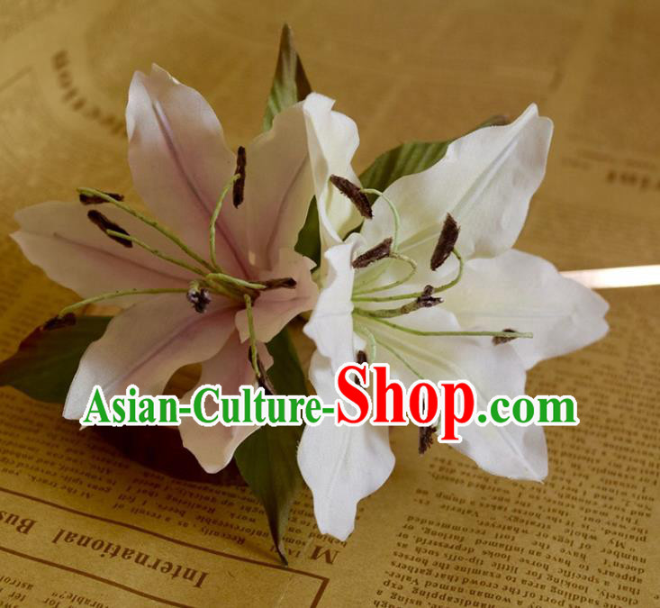Chinese Traditional Hanfu Hair Stick Handmade Ancient Princess Lily Flowers Hairpin