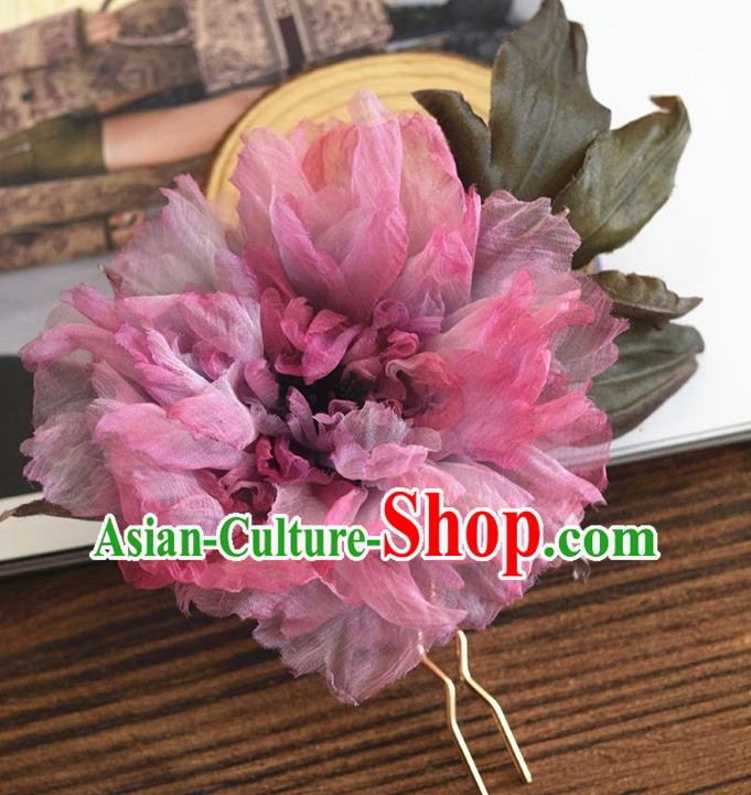 Chinese Traditional Hanfu Purple Peony Hair Stick Handmade Ancient Court Woman Hairpin
