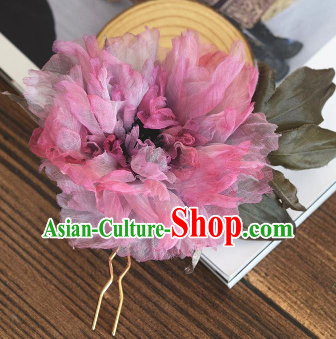 Chinese Traditional Hanfu Purple Peony Hair Stick Handmade Ancient Court Woman Hairpin