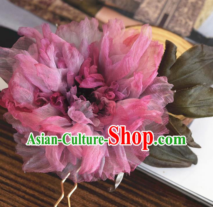 Chinese Traditional Hanfu Purple Peony Hair Stick Handmade Ancient Court Woman Hairpin