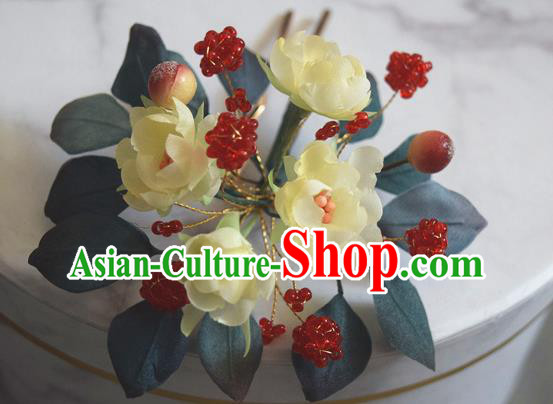 Chinese Handmade Ancient Princess Yellow Jasmine Flower Hairpin Traditional Cheongsam Hair Stick Accessories