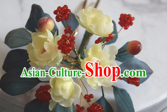Chinese Handmade Ancient Princess Yellow Jasmine Flower Hairpin Traditional Cheongsam Hair Stick Accessories