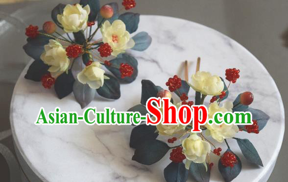 Chinese Handmade Ancient Princess Yellow Jasmine Flower Hairpin Traditional Cheongsam Hair Stick Accessories