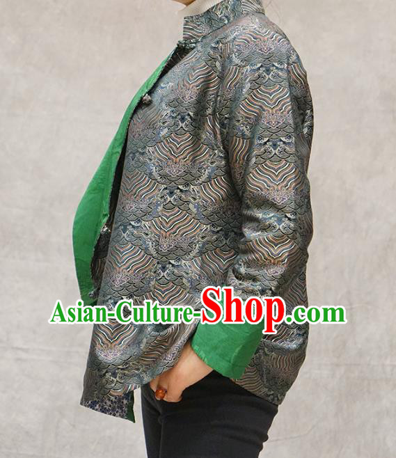 Chinese Zang Minority Grey Brocade Jacket Tibetan Nationality Woman Outer Garment Clothing