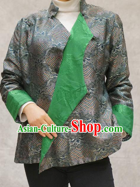 Chinese Zang Minority Grey Brocade Jacket Tibetan Nationality Woman Outer Garment Clothing