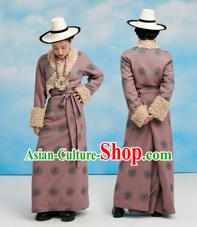 China Zang Nationality Bola Clothing Tibetan Ethnic Woman Winter Costume