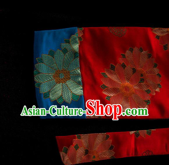 China Tibetan Ethnic Woman Folk Dance Clothing Zang Nationality Red Brocade Bola Dress
