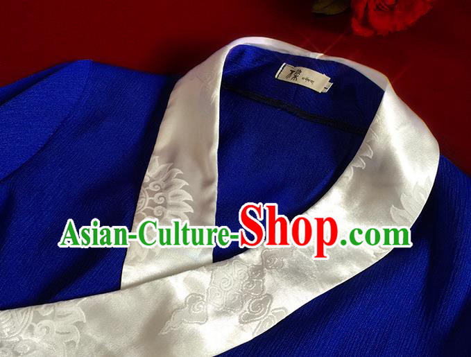 China Zang Nationality Blue Bola Dress Tibetan Ethnic Woman Folk Dance Clothing