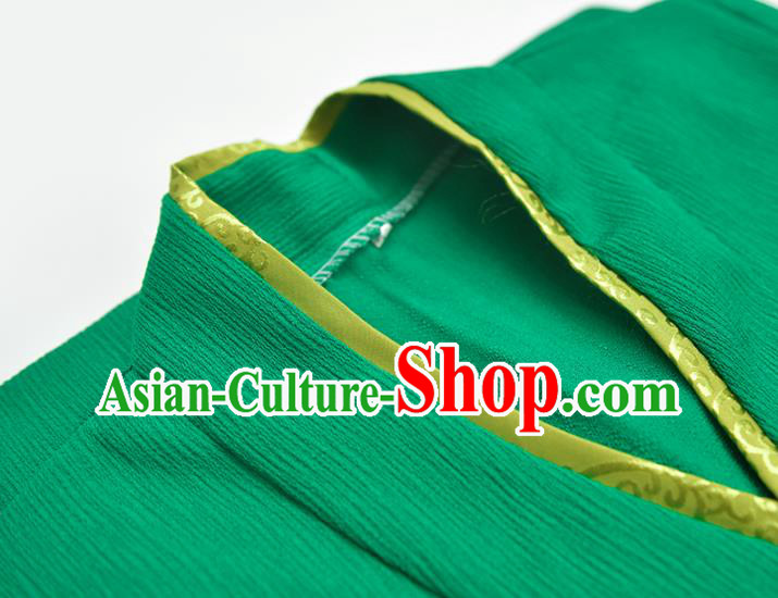 China Zang Nationality Folk Dance Green Bola Dress Tibetan Ethnic Woman Clothing