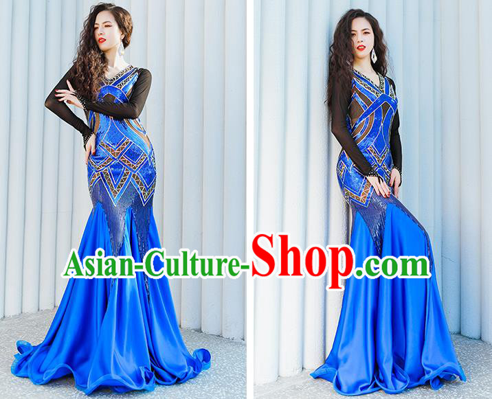 Asian Oriental Dance Royalblue Fishtail Dress India Traditional Belly Dance Clothing