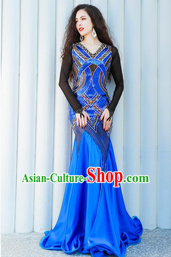 Asian Oriental Dance Royalblue Fishtail Dress India Traditional Belly Dance Clothing