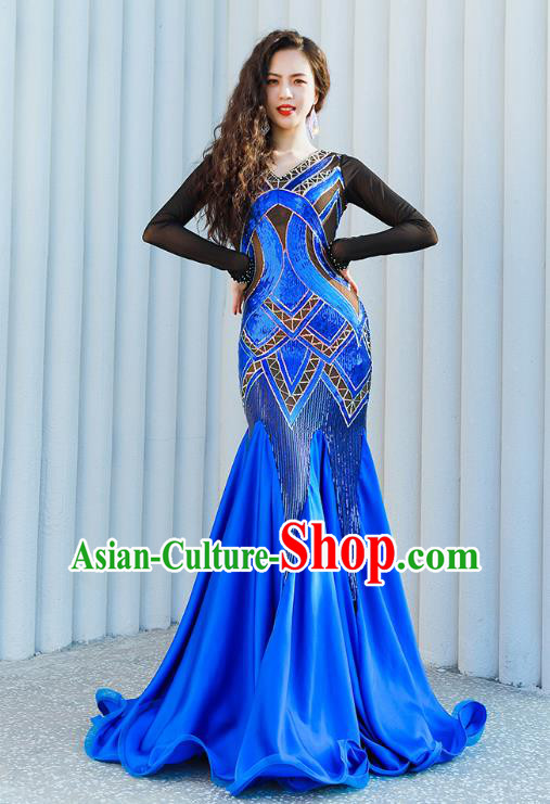 Asian Oriental Dance Royalblue Fishtail Dress India Traditional Belly Dance Clothing