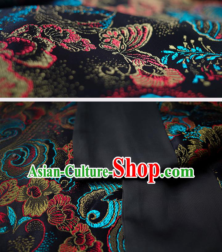 China Zang Nationality Navy Brocade Bola Dress Clothing Tibetan Ethnic Woman Costume