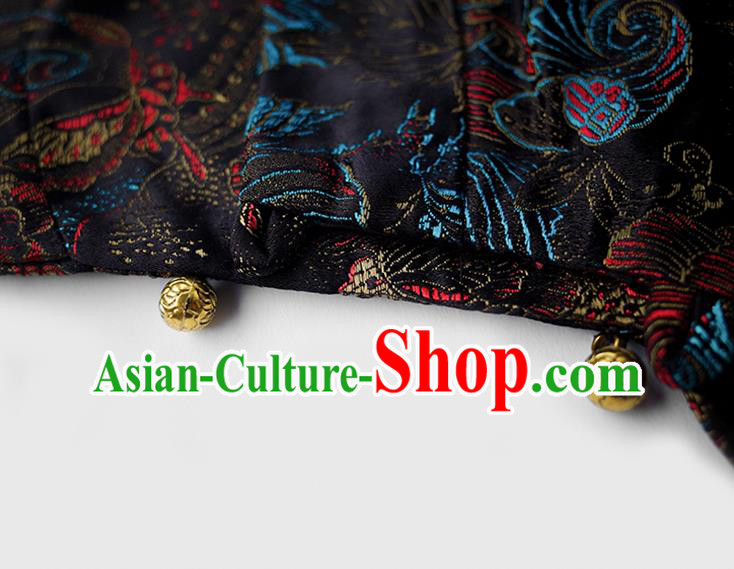 China Zang Nationality Navy Brocade Bola Dress Clothing Tibetan Ethnic Woman Costume