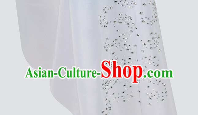 Chinese Folk Dance Blue Outfits Woman Fan Dance Yangko Dance Clothing
