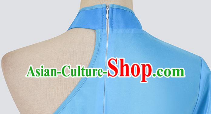 Chinese Folk Dance Blue Outfits Woman Fan Dance Yangko Dance Clothing