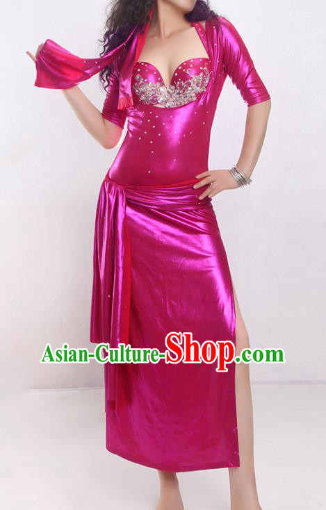 Asian Oriental Dance Rosy Bra and Robe Outfits India Traditional Belly Dance Stage Clothing