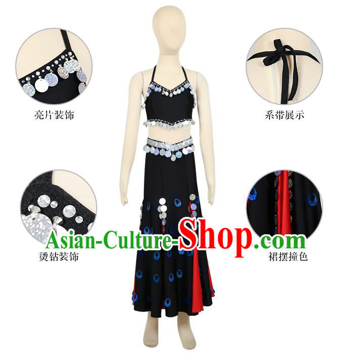 Chinese Children Folk Dance Black Outfits Classical Dance Dai Ethnic Dance Clothing